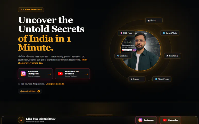 Decode with Taher creator landing page