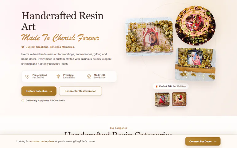 Handcrafted Resin Art product landing page
