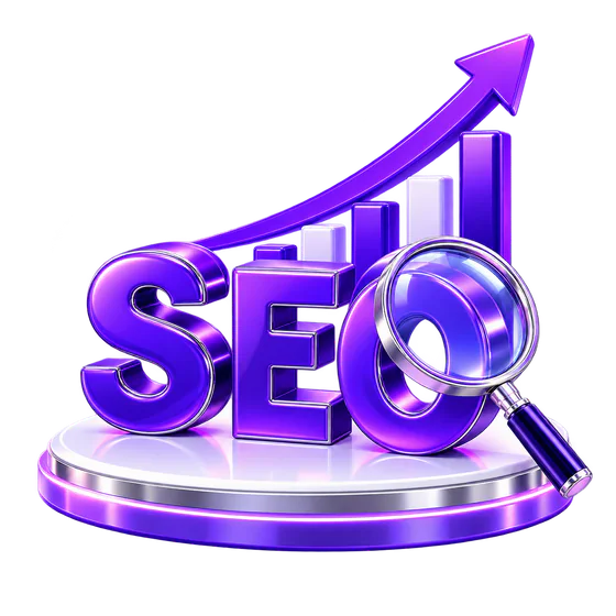 SEO letters, magnifying glass and growth arrow