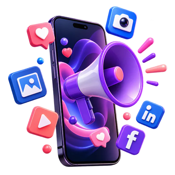 Social media marketing phone and megaphone