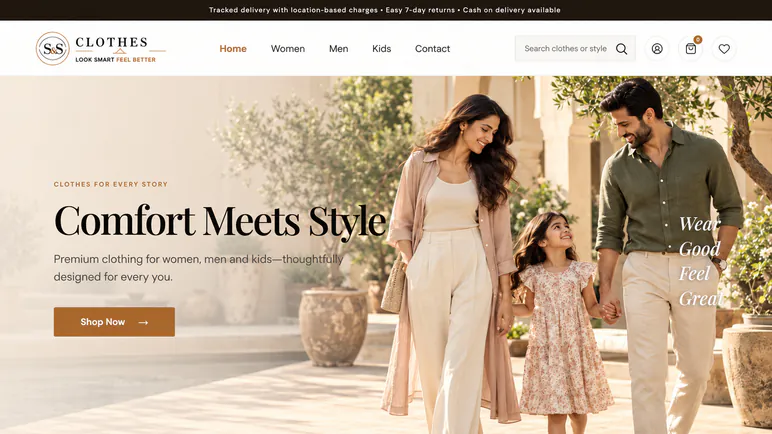 S&S Clothes desktop storefront preview